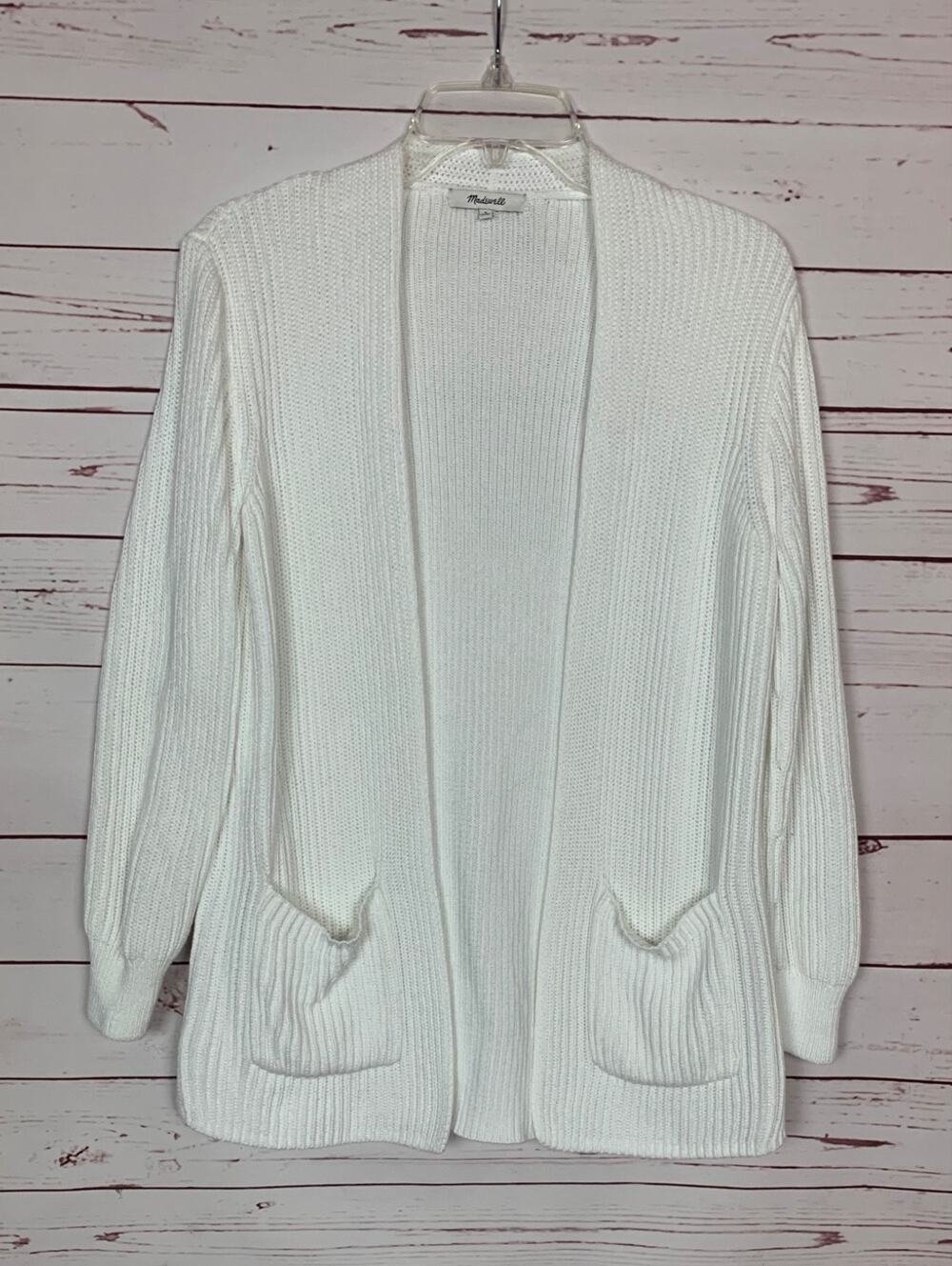 Madewell Women's S Small White Ribbed Cotton With Pockets Knit Sweater Cardigan